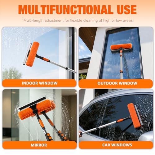 LAANPOLE 26FT Window Squeegee with 20FT Telescoping Extension Pole, 2-in-1 Home & Outdoor Cleaning Kit
