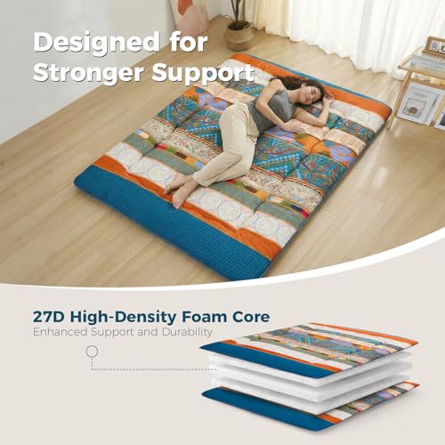 Japanese Floor Mattress Bohemian Queen 80" x 60" - Supportive Futon