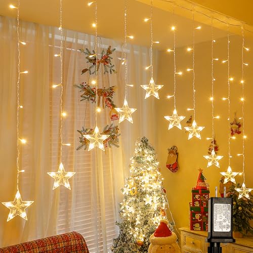 Woohaha Christmas Star Icicle Curtain Lights 118LED Warm White - Outdoor Indoor Decor