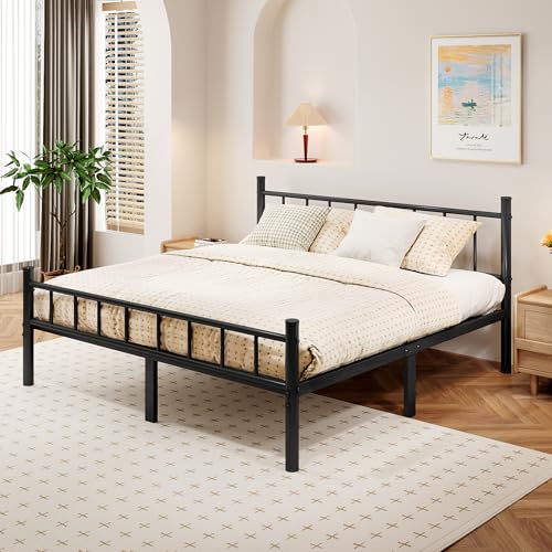 King Metal Bed Frame with Headboard and Footboard, 14 Inch Steel Slats, Sturdy Support