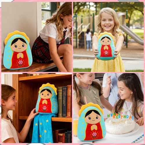 Lady of Guadalupe Plush Pillow, 8 Inches Jesus Plush Stuffed Doll Religious Virgin Maria Plushies Toys Gifts, Christian Easter Christmas Party Favors Decorations