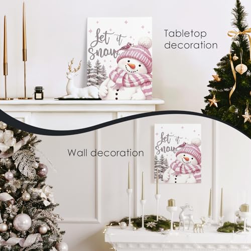 Let It Snow Pink Snowman Christmas Wall Art, 11x14 Framed LSd14 – APJYM