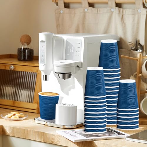 Blue 12 oz Disposable Coffee Cups with Lids - 100 Pack