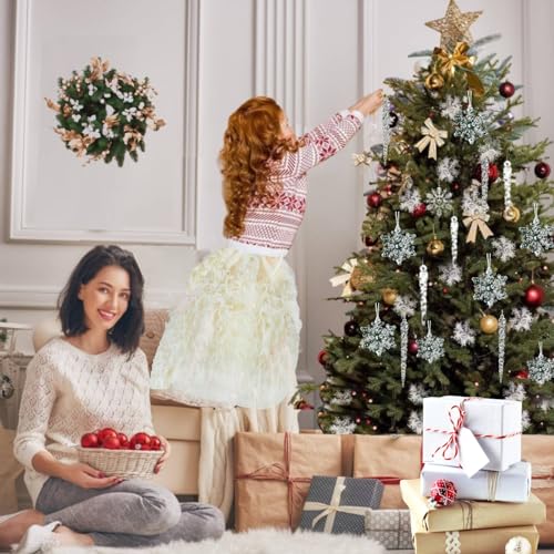 36PCS Crystal Snowflake & Icicle Christmas Ornaments Set - Holiday Decor