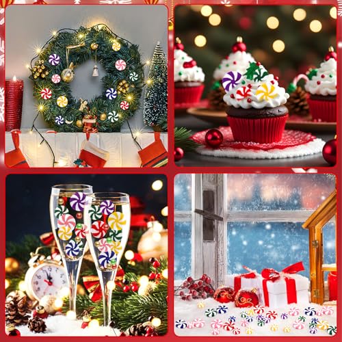 DECYOOL 120pcs Multicolour Mini Christmas Candy Cane Ornaments Christmas Tree Hanging Peppermint Ornaments Xmas Table Scatters Red and White Decorations Windmill Candy for Party Favors Supplies 15mm
