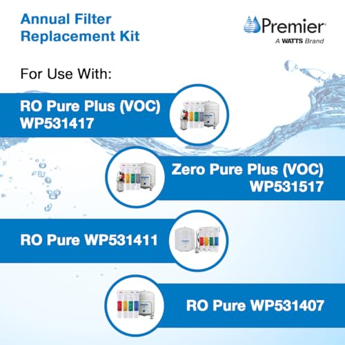 Watts Premier RO Pure Plus Annual VOC Filter Kit 5-Pack No Membrane - Easy Push Button Replacement