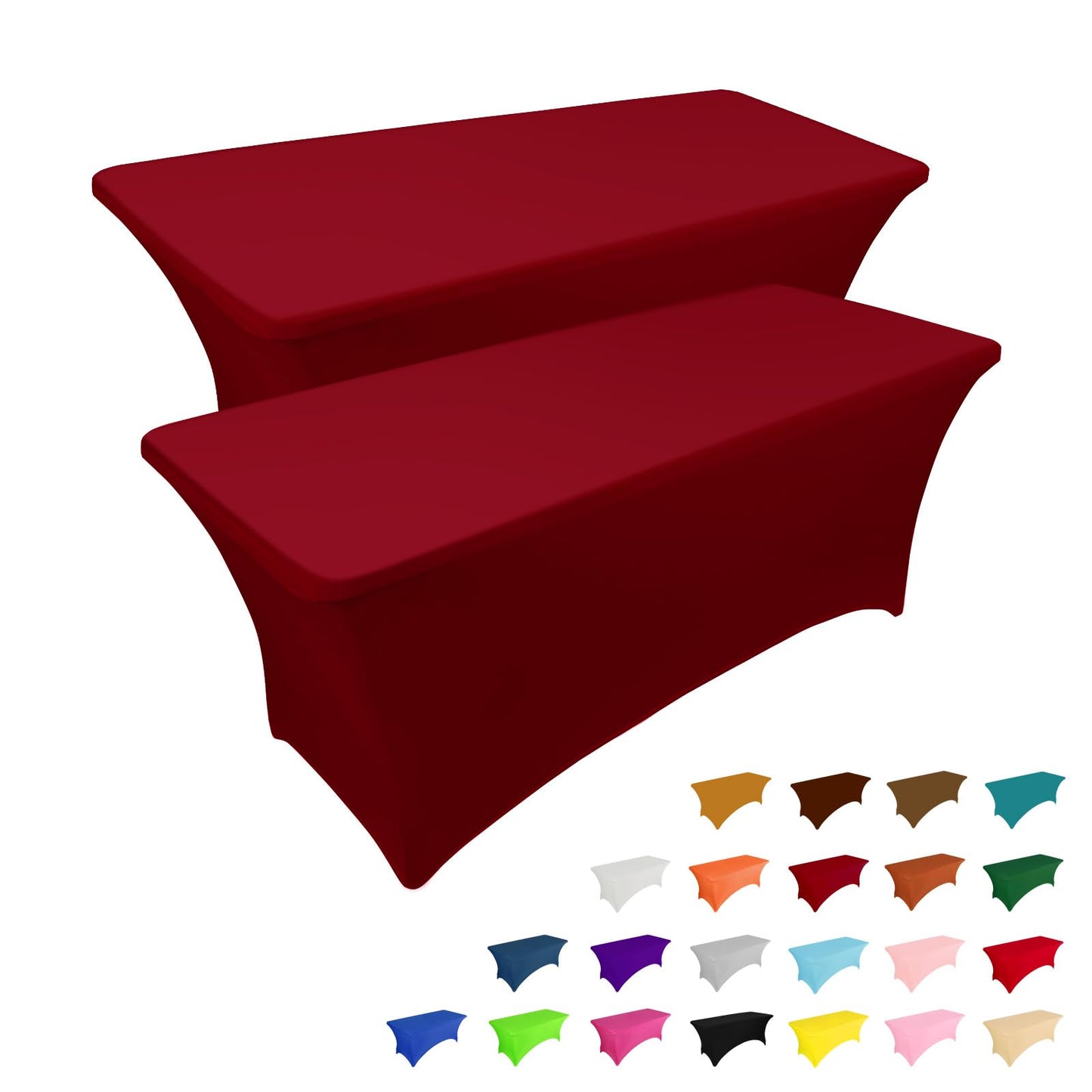 IVAPUPU 2 Pack 6FT Table Cloth for Rectangular Fitted Events Stretch Burgundy Table Covers Washable Spandex Tablecloth Protector for Party, Wedding, Cocktail, Banquet, Festival