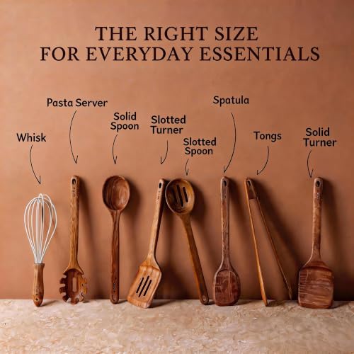 CAROTE Wooden Utensil Set - 8-Piece Acacia Kitchen Cooking Utensils, Natural