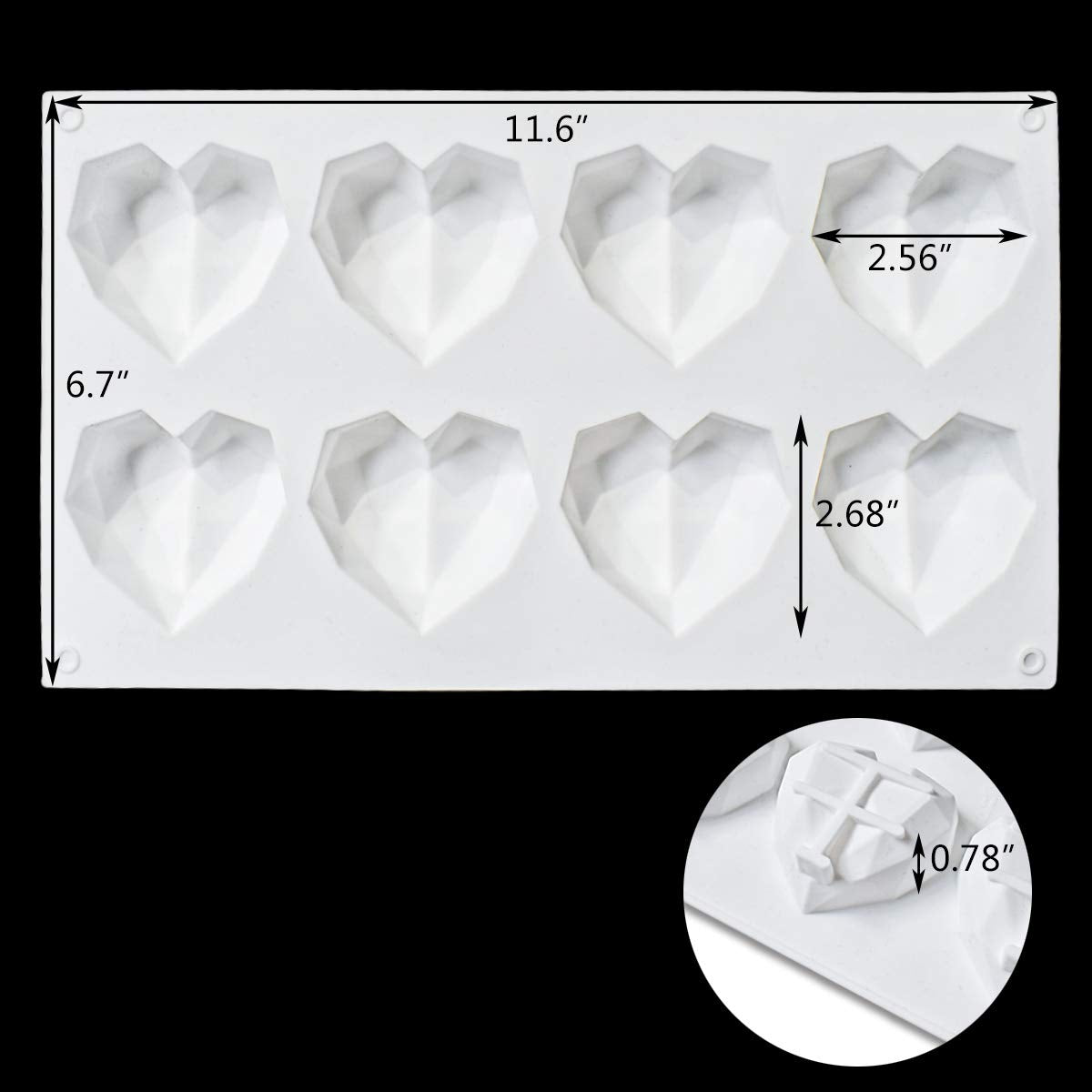 8 Grid Diamond Heart Silicone Cake Chocolate Mold Silicone Baking Pan Mold for DIY Cake Mousse Dessert 3D Diamond Love Heart Shaped Mould for Candy Fondant Ice Cream Soap Cupcake Cheesecake Jelly