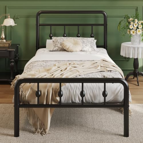 Black 12 Inch Twin Bed Frame with Headboard Footboard and Underbed Storage