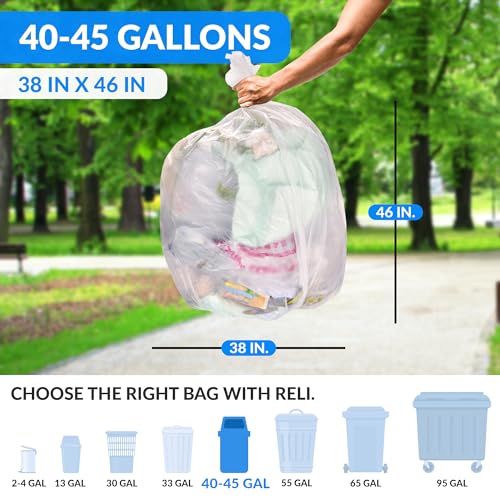 Heavy Duty Clear Trash Bags with Twist Ties 250 Count 40-45 Gallon