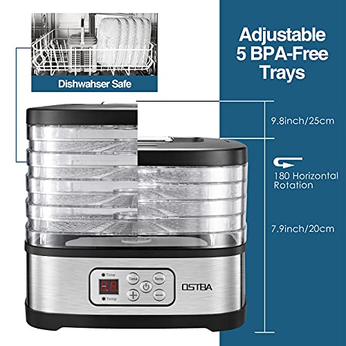 OSTBA 5-Tray Food Dehydrator with Electronic Digital Control – 240W for Jerky, Fruit & Snacks
