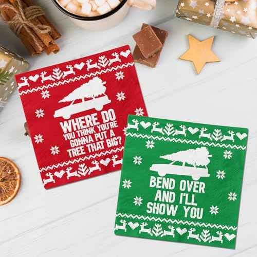 Christmas Vacation Decorations Napkins,40pcs Christmas Cocktail Napkins Disposable Red and Green Christmas Paper Napkins for Xmas Bathoroom Decor Winter Christmas Vacation Party