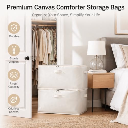 Vailando Natural Canvas 3-Pack Comforter & Clothing Storage Bags, Foldable & Water-Resistant