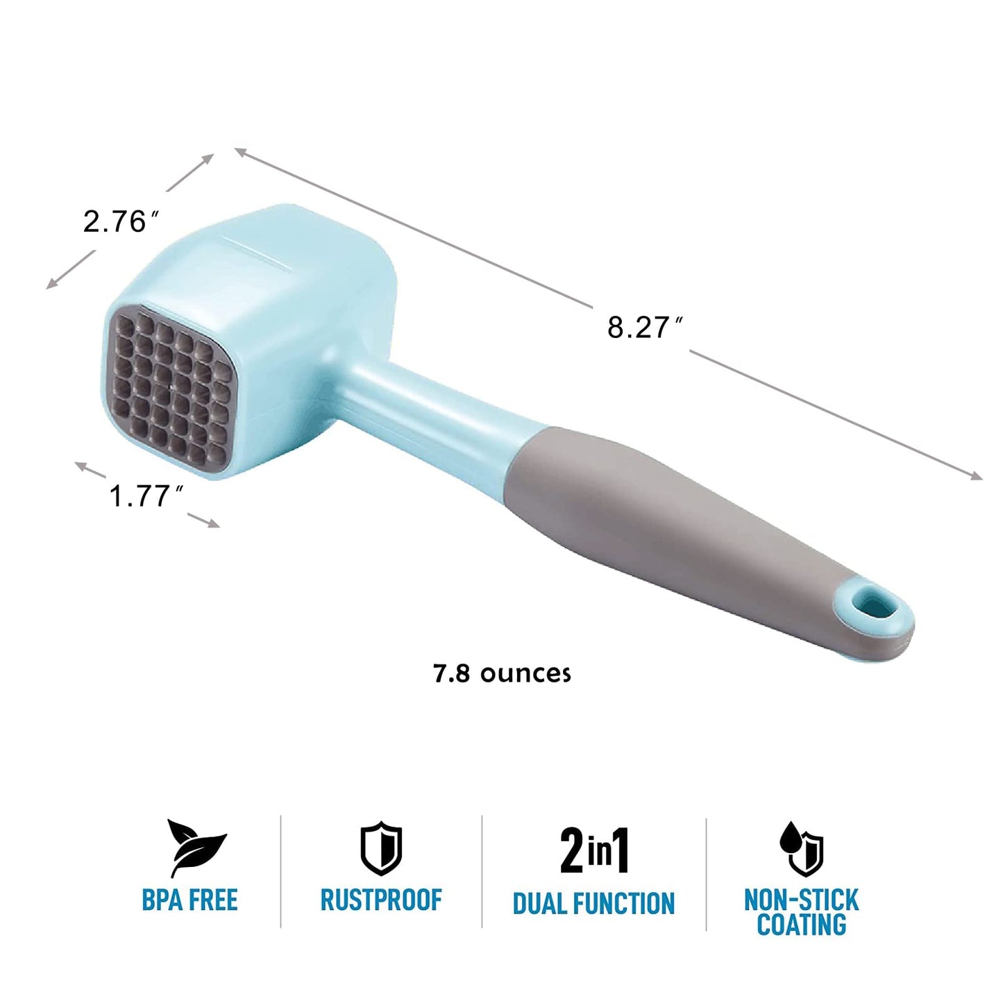 Meat Tenderizer Hammer Mallet With Comfort Grip Rubber Handle, Dual-Sided Meat Pounder For Tenderizing Steak, Beef, Chicken, Lamb, Vegetable, Minced Meat And Hard Candy, Easy To Clean