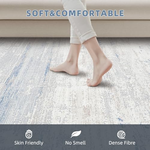 Machine Washable 5x7 Area Rug for Living Room Bedroom Kids Room - Blue-Greige-Brown-Beige-White
