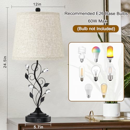 Sheetea Black 24.5'' Set of 2 Leaf & Crystal Bedroom Table Lamps