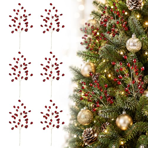 Suncalla 11.8" Crystal Picks for Christmas Tree Branches, Burgundy, 6