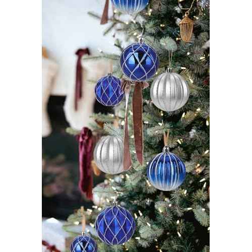 12Pcs Christmas Ball Ornaments Silver Blue Christmas Ornaments 3.14" Christmas Tree Ornaments Big Plastic Christmas Ornaments Balls Gradient Hanging Christmas Balls Xmas Decorations for Holiday Party