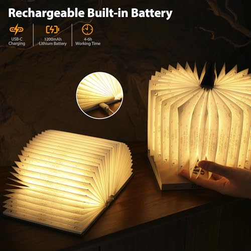 Pink Folding Book Lamp - Book Lover Gift, Bookshelf Light, Paper Lamp with Adjustable Modes