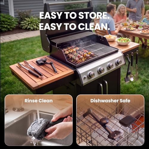 ThermoMaven Black 3-Pack Bristle-Free BBQ Grill Brush with Steam Cleaner & Replaceable Heads