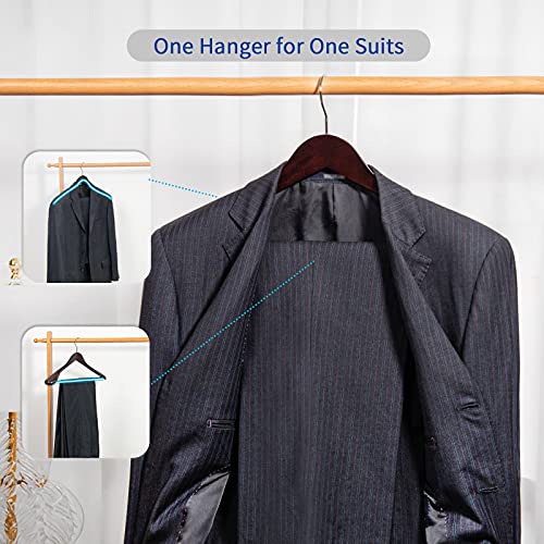 Nature Smile Mahogany Wooden Suit Hangers 6 Pack – Extra Wide Shoulder, Non-Slip Bar, 360° Swivel Hooks