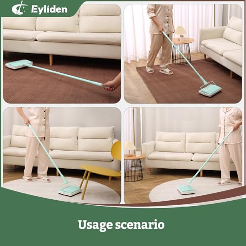 Eyliden Mint X-Large Carpet Sweeper - Quiet Manual Cleaner for Short & Medium Pile Rugs