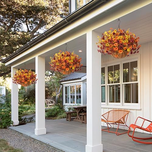 Artificial Fall Flowers Hanging Basket - Orange, Yellow, Brown Outdoor Decor