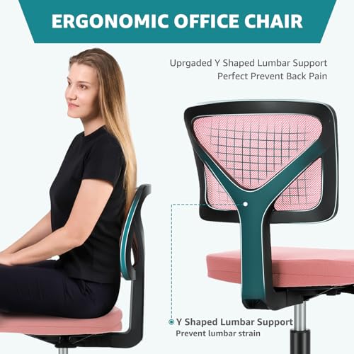 Pink Armless Home Office Chair - Ergonomic Small Desk Chair for Study & Work
