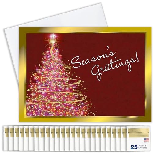 Season's Greeting Cards Set with Gold Foil Lined Envelopes - 25 Pack, 5x7 Holiday Notes
