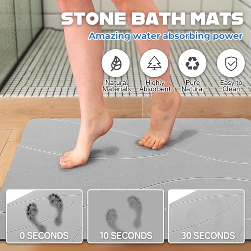 Stone Bath Mat 2-Pack - Non-Slip, Quick Dry Diatomaceous Earth Bathroom Rug