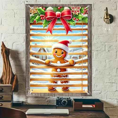 Christmas Window Cover 31x47 Inch Gingerbread Boy Window Decoration Holiday Backdrop Indoor Banner Kids Room Xmas Display Poster