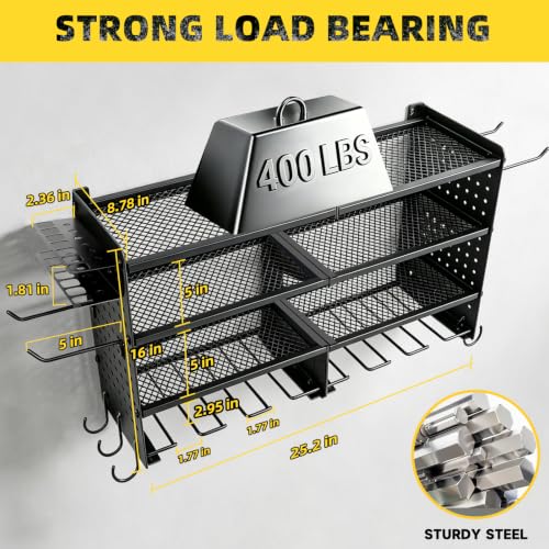 Black Power Tool Organizer Wall Mount 4-Tier Heavy Duty Storage Rack