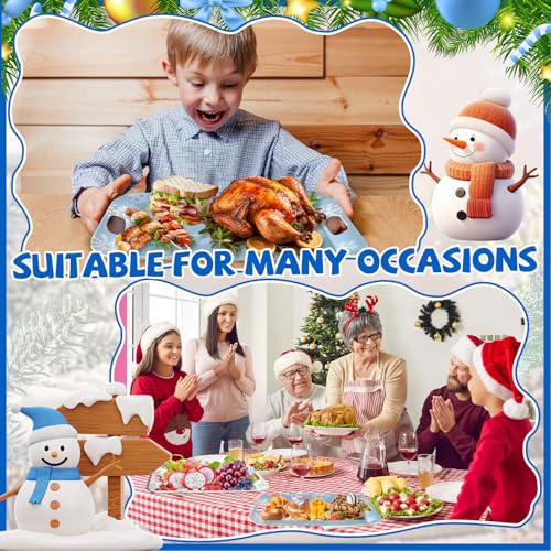 2Pcs Blue White Snowflake Melamine Serving Trays 16x11in - Winter Rectangular Platters with Handles