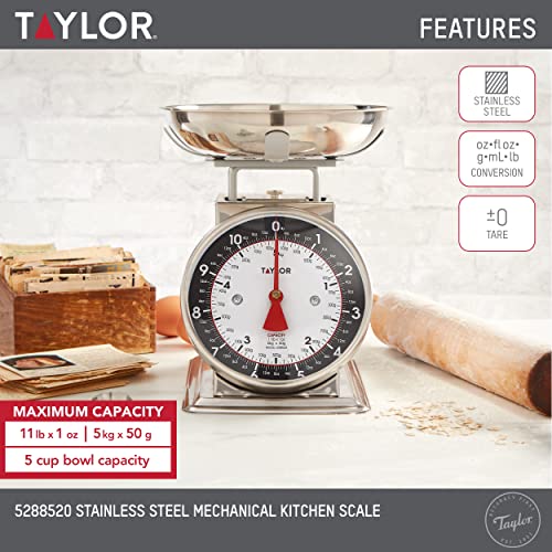 Small Black Taylor Vintage Mechanical Kitchen Scale - 11 lb Capacity, Silver