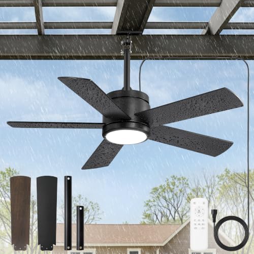 Black 42-Inch Outdoor Ceiling Fan with Light Waterproof IP65 & Remote