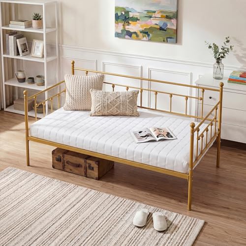 Gold Twin Daybed Frame with Metal Slats & Headboard - Modern Sofa Bed for Living Room & Guest Room