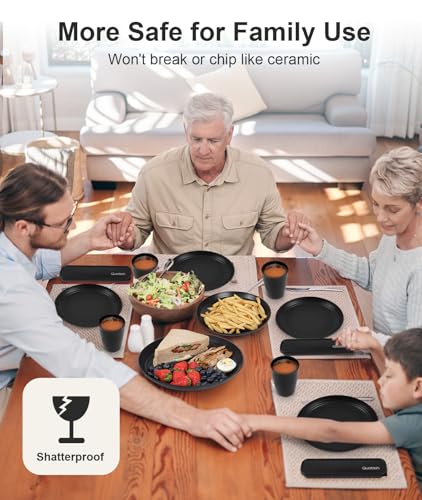 Black 32-Piece Dinnerware Set for 8 - Plates, Bowls, Cups, Service