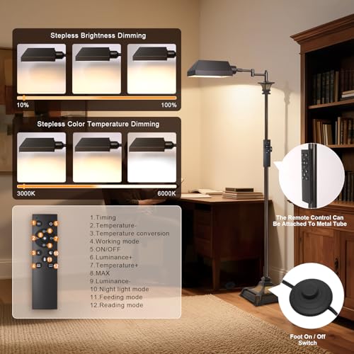 Scenekoy Square Retro Floor Lamp with Remote, Adjustable Height & Dimmable