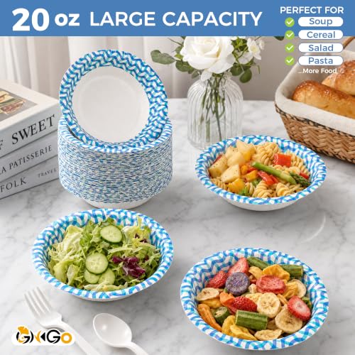 Ginkgo 20oz Disposable Paper Bowls 400 Count – Heavy Duty, Leakproof
