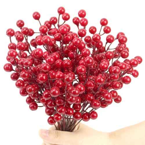 30 Pack Christmas Red Berries Stems, Artificial Red Berry Christmas Picks for Christmas Tree Decorations Crafts DIY Xmas Wreath Wedding Holiday Home Decor