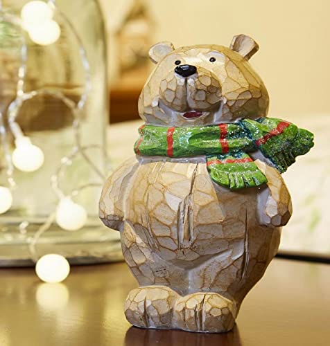 Floryden 6.5-inch Wooden Bear Christmas Decor - Resin Holiday Figurines for Home & Garden