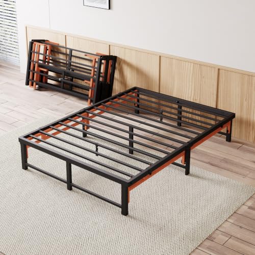Full Size Folding Bed Frame - Quad-Fold, Tool-Free Assembly, Under-Bed Storage