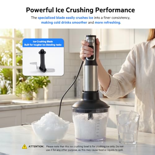 Glorykit 2-in-1 Handheld Immersion Blender Set - 500W, 14 Speeds, Turbo, Silver/Black