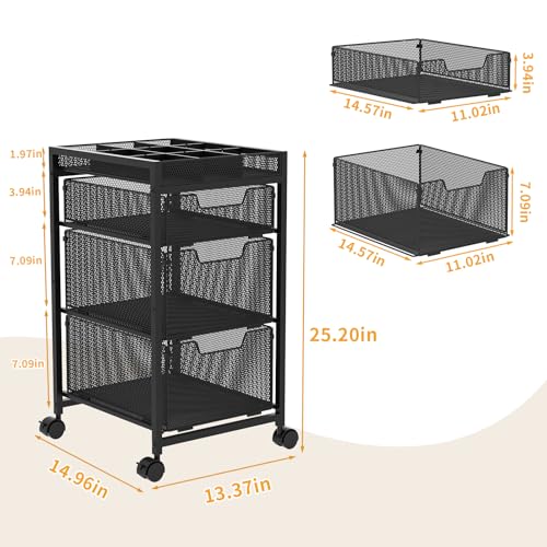 JKsmart Black 4-Tier Rolling Makeup Cart with 3 Drawers & Dividers