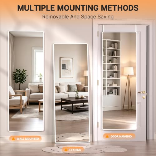 Hasipu Full Length Wall Mirror 56x16 Inch White Over The Door Hanging Mirror for Bedroom & Living Room
