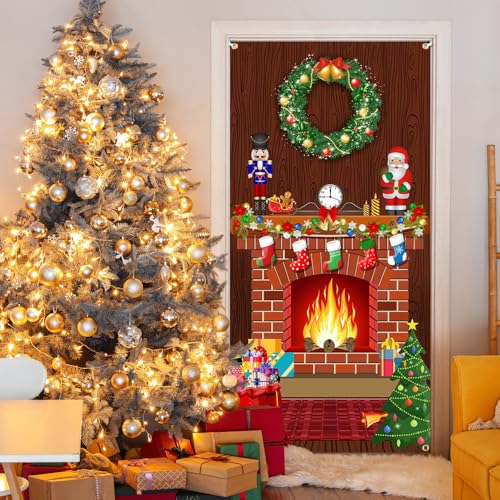 Lofaris Christmas Door Cover 72.8x35.4 Inch Holiday Scene Backdrop for Front Door