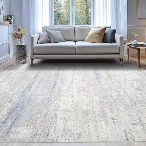 Machine Washable 5x7 Area Rug for Living Room Bedroom Kids Room - Blue-Greige-Brown-Beige-White
