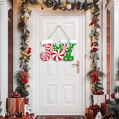 Christmas Joy Door Sign with Mouse Accent Wood Wall Hanger - Front Door Decor