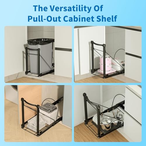 Pull Out Trash Can Organizer for Cabinets - Soft Close, Adjustable Fit